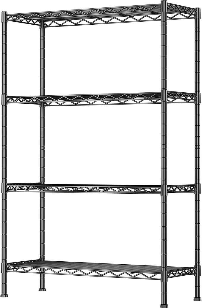 GIOTORENT 4-Wire Garage Shelving Storage Shelves, Metal Shelf Organizer 1400Lbs Capacity, Kitchen Storage Adjustable Shelf for Laundry Bathroom Pantry Closet, Black 36.2''L x 14''W x 53.4''H