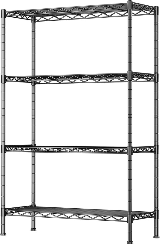 GIOTORENT 4-Wire Garage Shelving Storage Shelves, Metal Shelf Organizer 1400Lbs Capacity, Kitchen Storage Adjustable Shelf for Laundry Bathroom Pantry Closet, Black 36.2''L x 14''W x 53.4''H