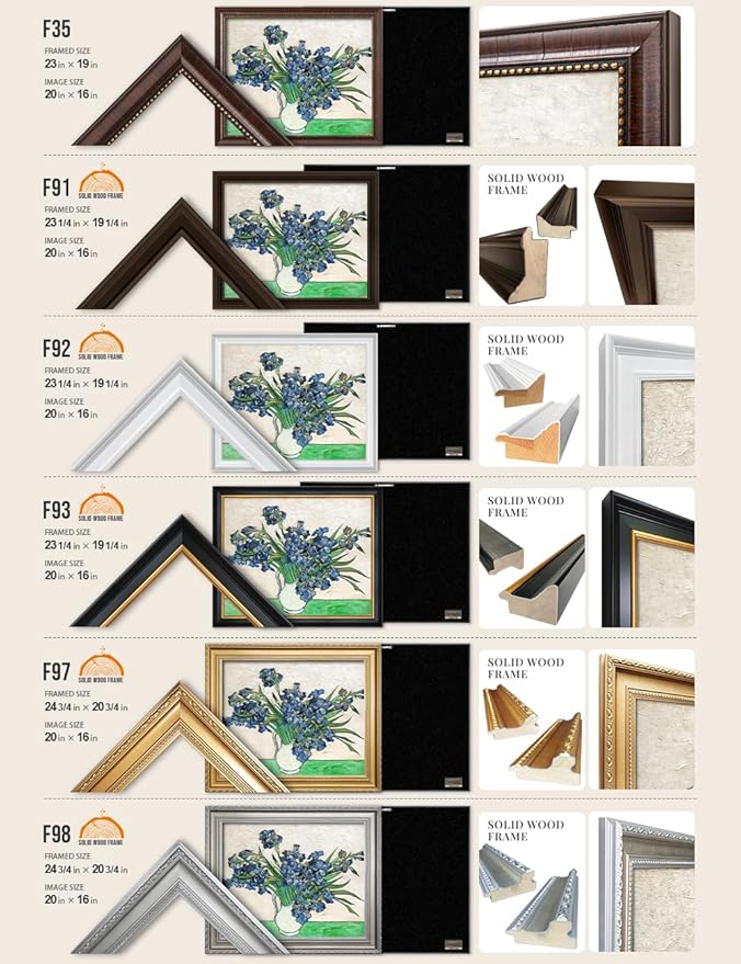 DECORARTS - Vase with Irises1889 - Vincent Van Gogh Giclee Prints w/Antique Brown Frame for Wall Decor. Picture Size: 20x16, Total Size w/Frame: 23x19