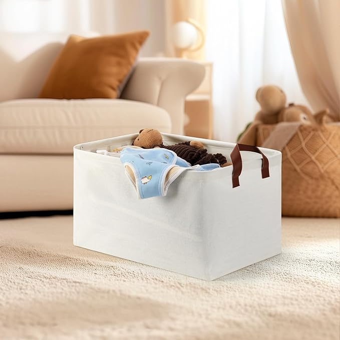 DULLEMELO Large Fabric Storage Bins Set of 2 Rectangle Closet Baskets for Clothes, Towels, Shoes, Natural Color