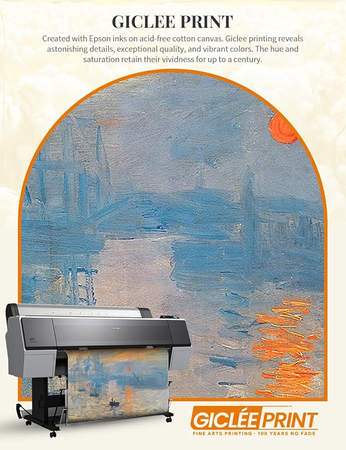 DECORARTS - Impression, Sunrise by Claude Monet, Museum-Quality Giclee Canvas Print, Wall Art Reproduction, 40" W x 30" H, Made in USA