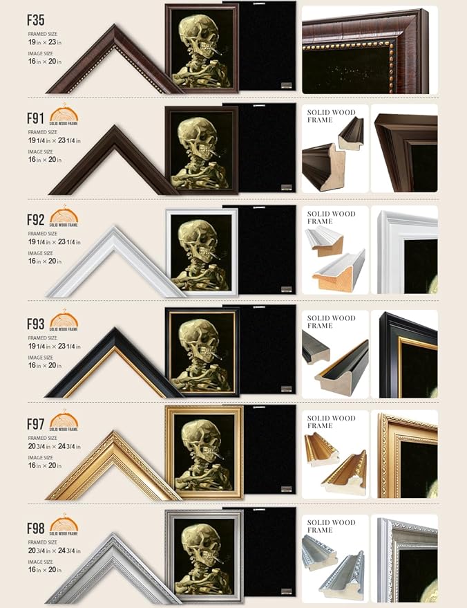 DECORARTS - Head of a Skeleton with a Burning Cigarette - Vincent Van Gogh Giclee Prints w/Antique Brown Frame for Wall Decor. Picture Size: 16x20, Total Size w/Frame: 19x23