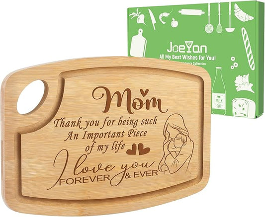 Joeyan Gifts for Mom, Mom Birthday Gift, I Love You Mother Present- Unique Engraved Cutting Board for Kitchen- Best Christmas Thanksgiving Mother's Day Gifts for Moms from Daughter Son