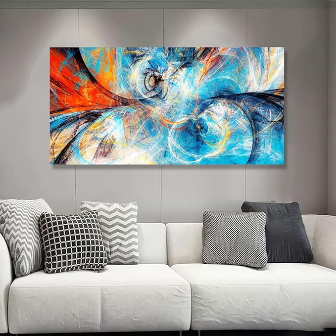 Blue Abstract Smart Line Pictures Canvas Wall Art for Living room Bedroom Wall Decor, Smart Line Wall Art Print Paitnings for home Decor,Morden Artwork Line Drawing Full of Imagination Canvas Art Waterproof Stretched Ready to Hang-28x57inches