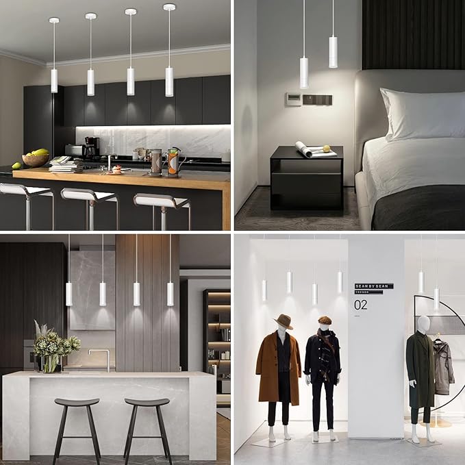 OKELI Modern Pendant Lights,White LED Mini Kitchen Island Lights Adjustable Focus Pendant Lighting for Kitchen Island Bedroom Dining Room Bar Shop,20W,4000K,ETL5026458(3 Pack)