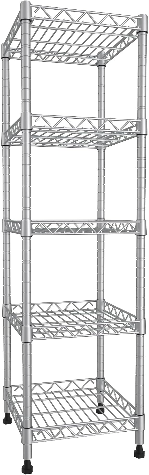 GIOTORENT 5 Tier Standing Shelving Metal Units, Adjustable Height Wire Shelf Display Rack for Laundry Bathroom Kitchen 11.8 W x 11.8 D x 50 H (5-Tier, Grey, Matte/Glossy Finish)