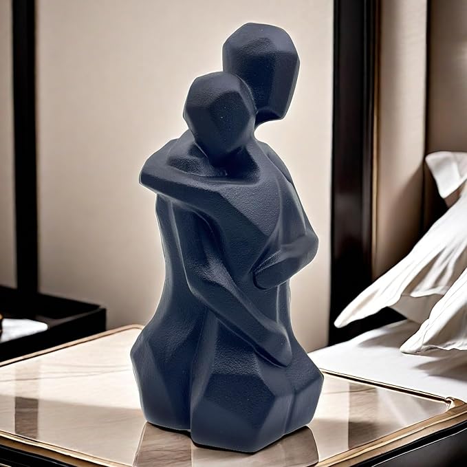 9.7 Inch Couple Sweethearts Lover Hug Ceramic Statue Figurine Sculpture Collectible Gifts for Office Home Decor Desk Accessories Decoration Figurines Black