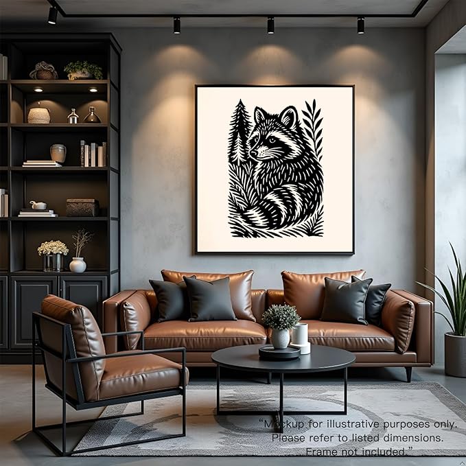 Caelumis Vintage Wall Art Decor Prints Black And White Pictures Posters For Farmhouse Living Bedroom Bathroom Room kitchen Handmade Unframed (Raccoon 12x16in)