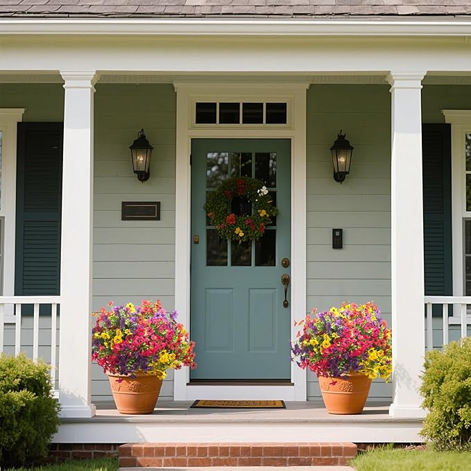 16 Packs Artificial Flowers - Fake Plastic Plants Faux Eucalyptus & Boxwood Greenery | Indoor Outdoor Home Garden Patio Porch Decoration(Mixed Color)