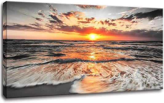 Yxbhhym-Bedroom Wall Decor Beach Wall Art Black and White Sunset Canvas Prints Art Seascape Prints Poster Ocean Room Decor Painting Large Pictures for Living Room Wall Decoration Office Décor