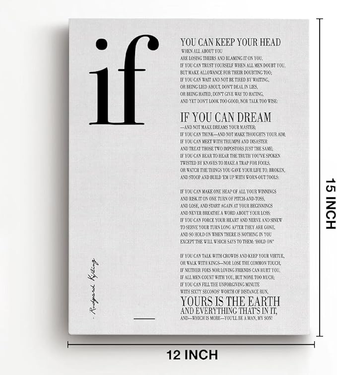 Inspirational Canvas Wall Art If Poem Positive Print Framed Painting Artwork Ready to Hang Modern Home Office Wall Decor 15x11.5 Inches