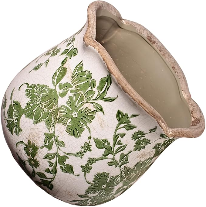 Ceramic Pots for Plants, Vintage Plant Pots with Drainage Hole, 6.11in. Planter for Indoor Plants, Crackle Glaze Finish Flower Pot, Perfect Tuscan Ceramic Planter for Gardening, Green