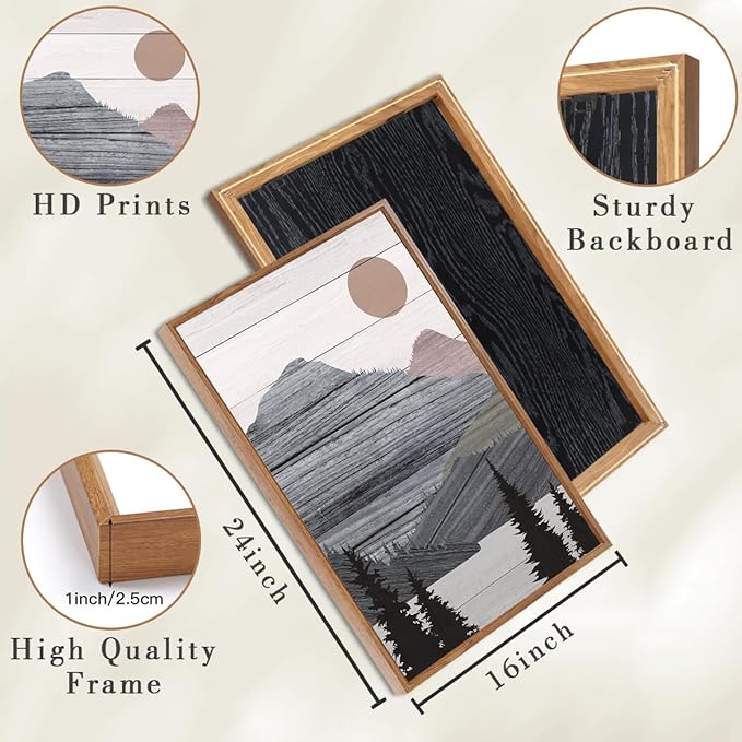 ANHUIB Mountain Framed Wall Art 16x24 Inch Large Nature Wilderness Art Print Abstract Landscape Painting Set of 3 for Living Room Bedroom Office