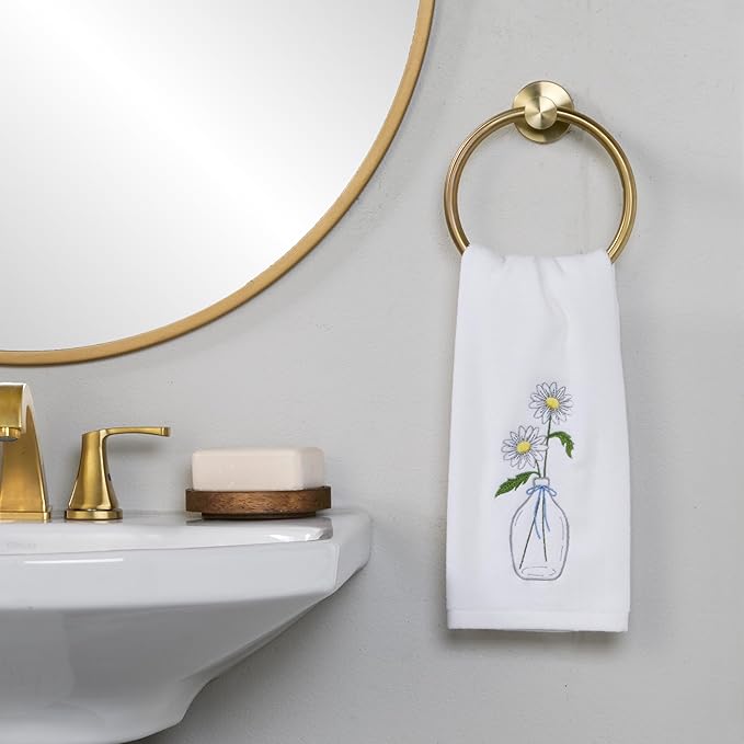SKL Home Daisies in Vase Hand Towel 2pc Set for Bath/Kitchen/Bar & Gift, Optic White