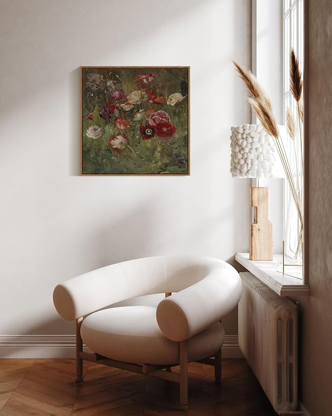 InSimSea Square Framed Canvas Wall Art, Classical Floral Scenic Paintings Wall Decor, Desk Decor, Rustic Flowers Wall Art Prints for Living Room Bedroom Bathroom, Office Home 16"x16"