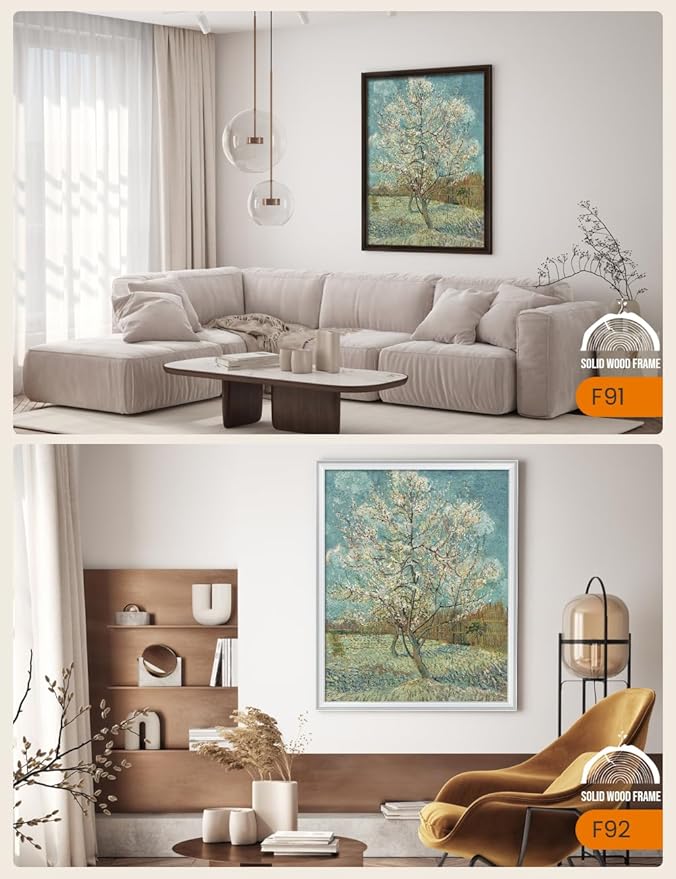 DECORARTS - The Pink Peach Tree by Vincent Van Gogh, Large Giclee Canvas Print with Solid Wood Frame, Oversized Wall Art Decor