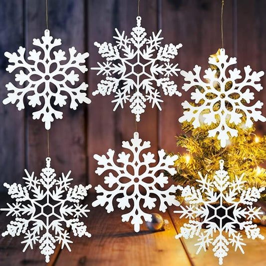 12pcs Large Christmas Snowflakes Decorations, 12" Big Plastic Glitter White Snowflake Ornaments for Winter Indoor Outdoor Christmas Tree Holiday Window Room Decor Craft Snowflakes