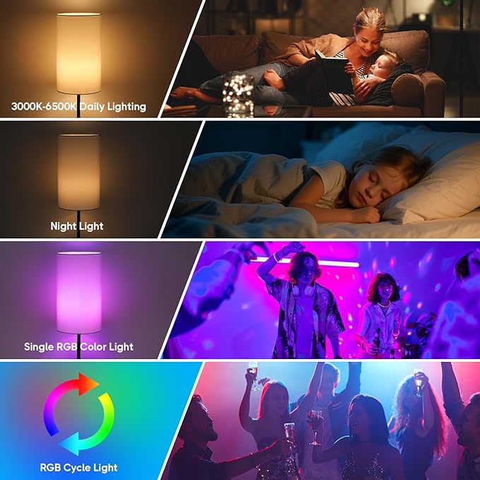 Unicozin Table Lamp, 3 CCT 3000K/4500K/6500K & RGB Color Changing, Stepless Dimmable, 17Inch Bedside Lamp for Reading, Ambience Nightstand Light for Home Decor Party, Cream Shade