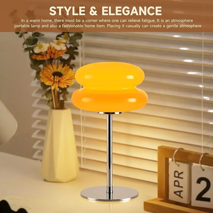 Bedroom Mushroom lamp, Medieval Modern Bedside Table lamp, dimmable Retro Egg Tart Headlight, Unique Home Mushroom Decoration Aesthetic Lovely Living Room Desk lamp (Orange)