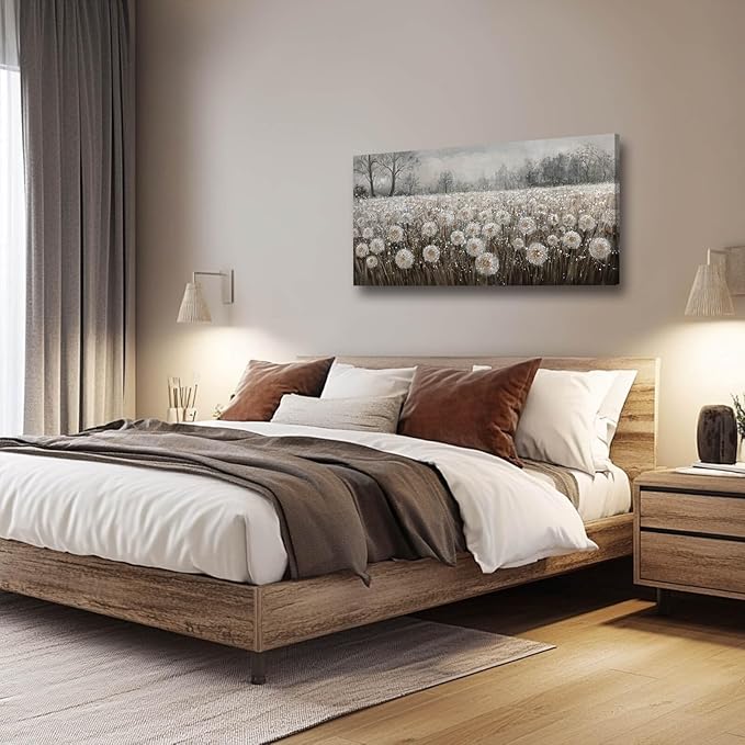 Dandelion Wall Art White Flowers Pictures Cuadros Decorativos Para Dormitorio Canvas Wall Decor Floral Room Decor for Bedroom Girls Room 24"x48"