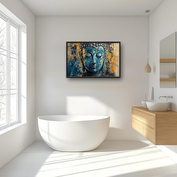 Olivine Buddha Wall Art, Zen Pictures Wall Decor, Rustic Religious Canvas Prints Painting, Framed Artwork for Bathroom Bedroom Living Room Office Home Spa Mediation Room Decoration 36"x24"