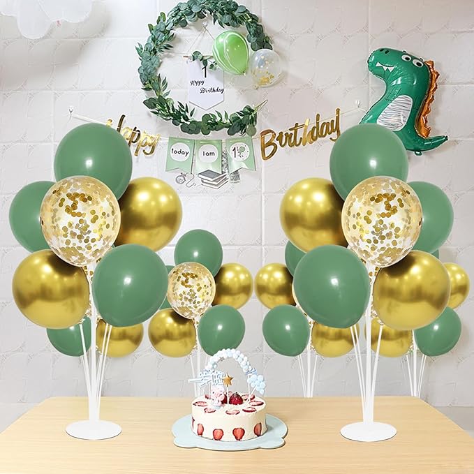 Green and Gold Balloon Stand Centerpiece Table Decorations for Birthday Woodland Baby Shower Party Decoration (Green gold set4)