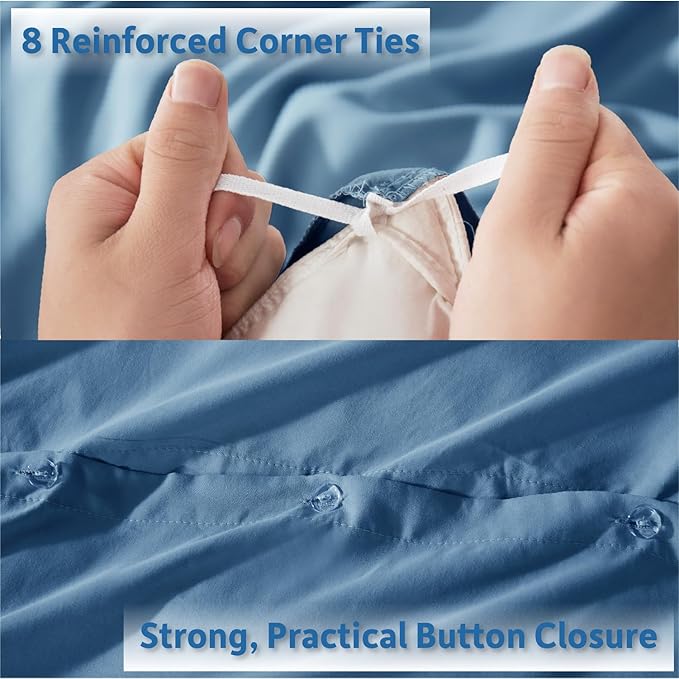 Nestl California King Duvet Cover Set with Comforter Insert - Blue Heaven 4 Piece 104x98 Duvet Cover & 2 Pillow Shams with White Quilted Down Alternative Comforter, Ultra Soft, All Season