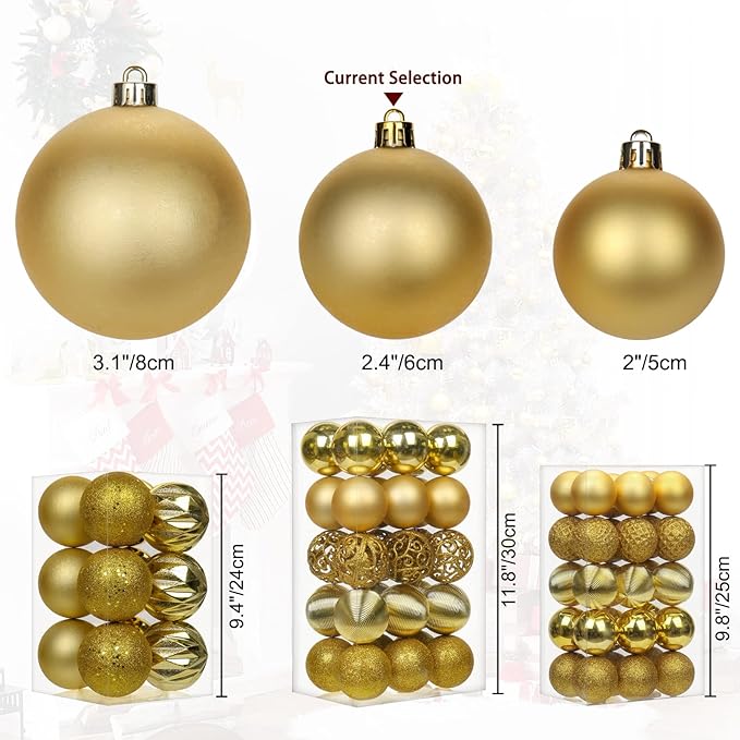 30PCS 2.36" Christmas Ball Ornaments Shatterproof Gold Christmas Tree Decorations Xmas Tree Balls Halloween Ornaments Décor
