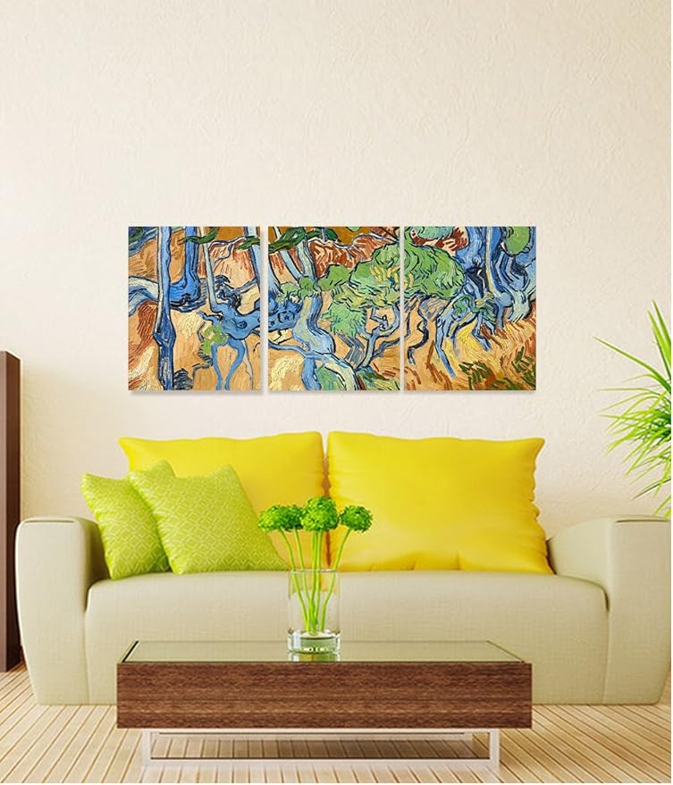 DECORARTS - Tree Roots (3 Piece Set), Vincent Van Gogh Art Reproduction. Giclee Canvas Prints Wall Art for Home Decor. 16x20, 3pcs/set