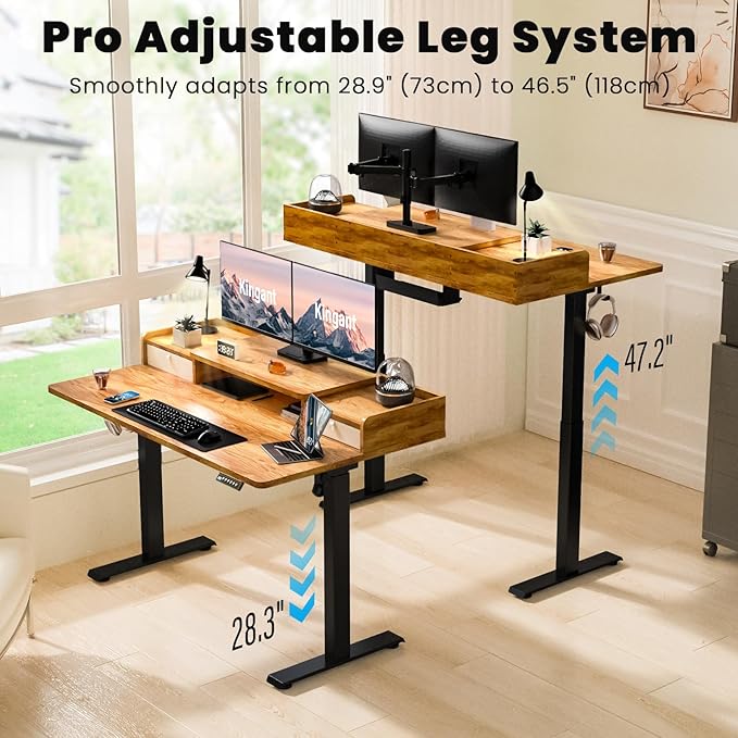 Kingant 48 x 30 Inch Standing Desk with Drawers, Adjustable Height Electric Sit Stand Desk with Storage Shelf, Rising Stand Up Computer Desk for Home Office Workstation, 3 Preset Heights