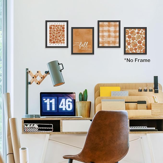 TLESKE Orange Fall Pumpkins Market Posters Prints Unframed Set of 4, Autumn Aesthetic Wall Art Prints for Dorm Bedroom Living Room, I Love Fall Most of All Pictures Wall Decor, 8x10