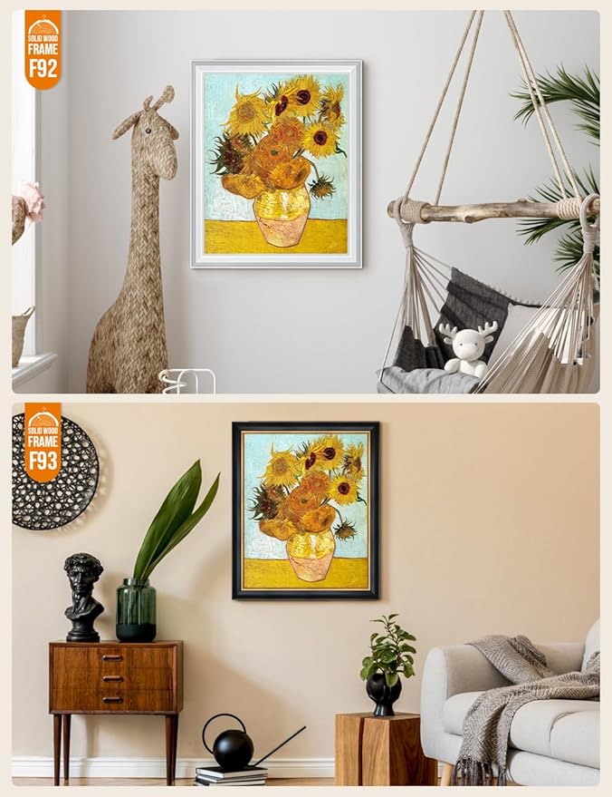 DECORARTS - Twelve Sunflowers - Vincent Van Gogh Giclee Prints w/Antique Brown Frame for Wall Decor. Picture Size: 16x20, Total Size w/Frame: 19x23