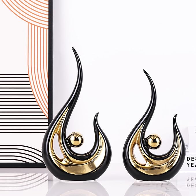 LCCCK Modern Abstract Art Home Decor Accent, Contemporary Statues Coffee Table Decor for Living Room, Table Centerpieces for Dining Room, Ceramic Sculptures and Gold Knick Knacks for TV Stand Decor
