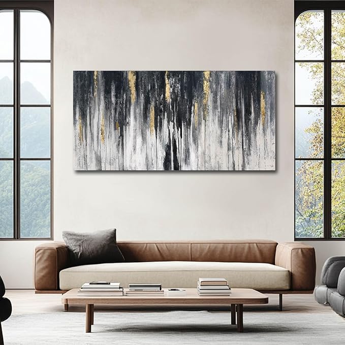 Black and Gold Wall Decor Abstract Art Modern Wall Art for Living Room 24"x 48" Framed Canvas Pictures for Bedroom Hallway Decor Ready to Hang