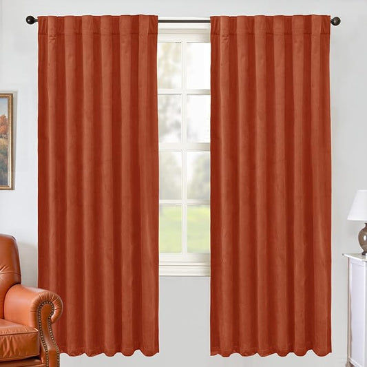BGment Terracotta Velvet Blackout Curtains 72 Inch Length for Bedroom, Luxury Thermal Insulated Room Darkening Soft Window Curtains with Back Tab Rod Pocket for Living Room, 2 Panels, 52 x 72 Inch