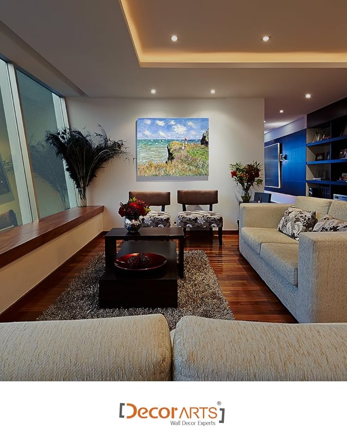 DECORARTS - The Cliff Walk At Pourville, Claude Monet Art Reproduction. Giclee Canvas Prints Wall Art for Home Decor 30x24