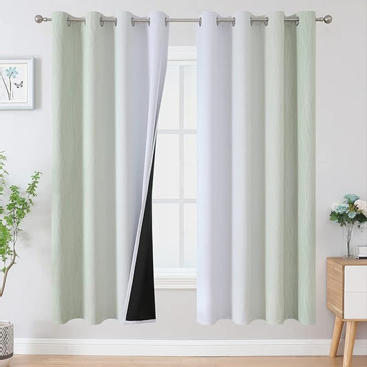 Estelar Textiler Sage Green and Greyish White Blackout Curtains 72 Inch Length 2 Panels Set, Room Darkening Grommet Ombre Curtains for Bedroom, Thermal Insulated Light Blocking Gradient Drapes,52Wx72L