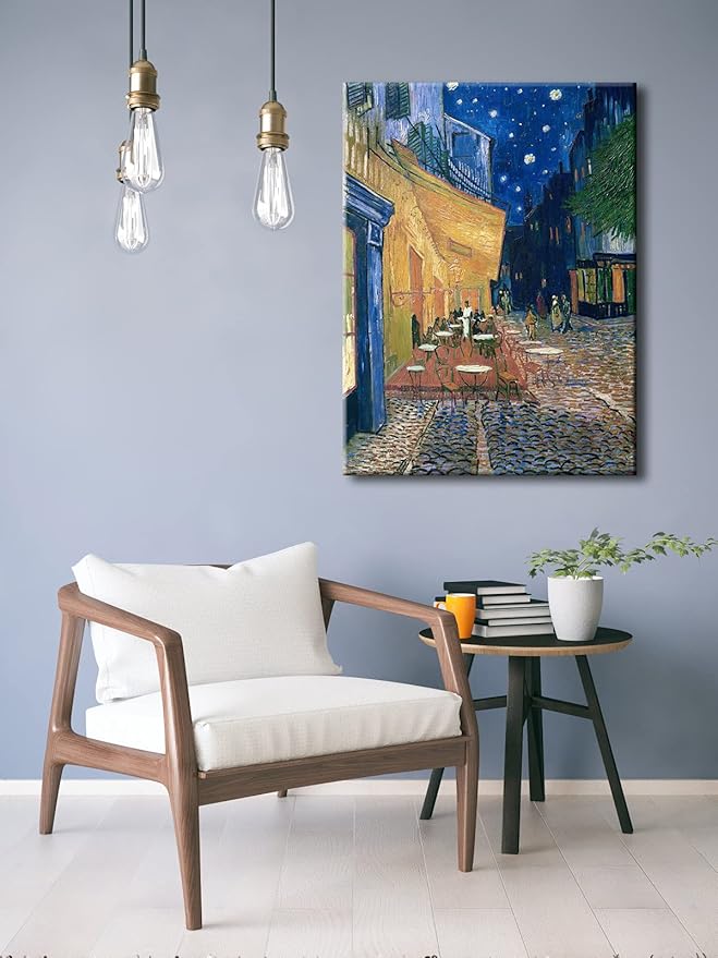 Wieco Art Cafe Terrace at Night Canvas Prints Wall Art by Van Gogh Classic Oil Paintings Reproduction Large Gallery Wrapped Cityscape Picture Giclee Artwork for Dining Room Home Office Decorations