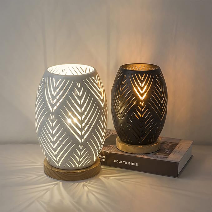 OuXean Bedside Table Lamp, Small Night Light Metal Lampshade and Wood Base, E12 40W Desk Lamp for Bedroom Living Room Home Decor Office Restaurant Bar, Black(Without Bulb)