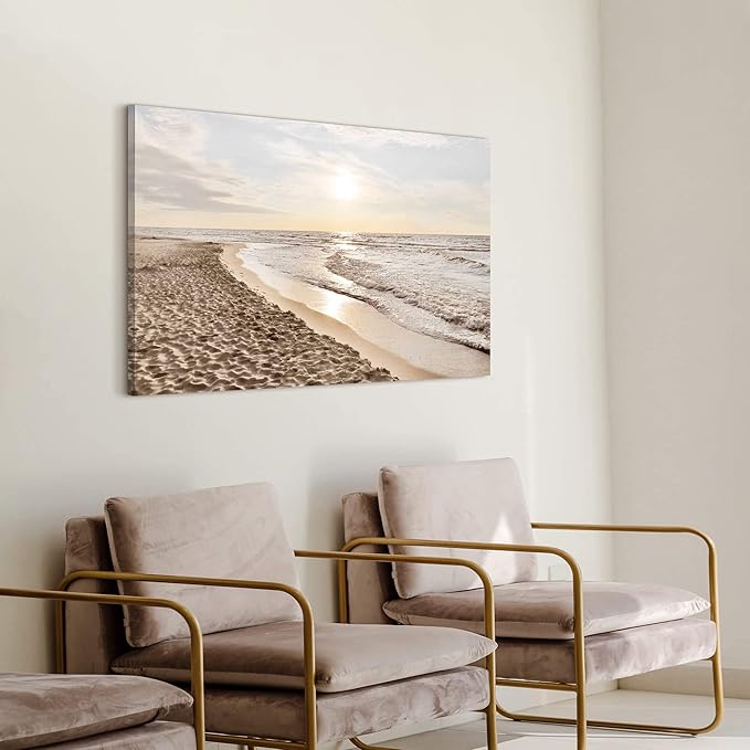 Ocean Sunset Canvas Wall Art: Tropical Sands Beach Artwork Nature Sea Waves Picture Contemporary Large Coastal Seaside Scenery Seascape Painting Prints for Bathroom Living Room Office