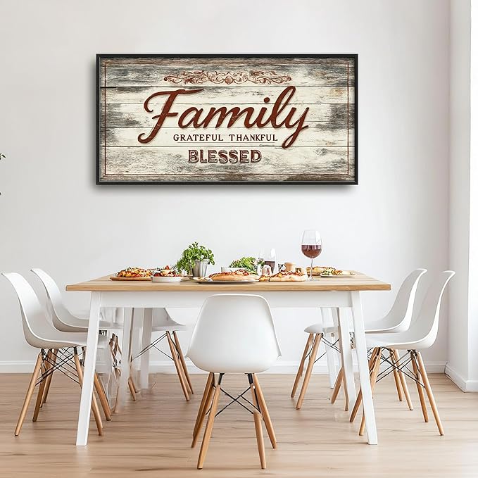 Large Family Wall Art Family Word Sign Pictures Wall Decor Home Quotes Grateful Thankful Blessed Canvas Painting Print Artwork Framed for Living Room Bathroom Master Bedroom 60L" x 30W"