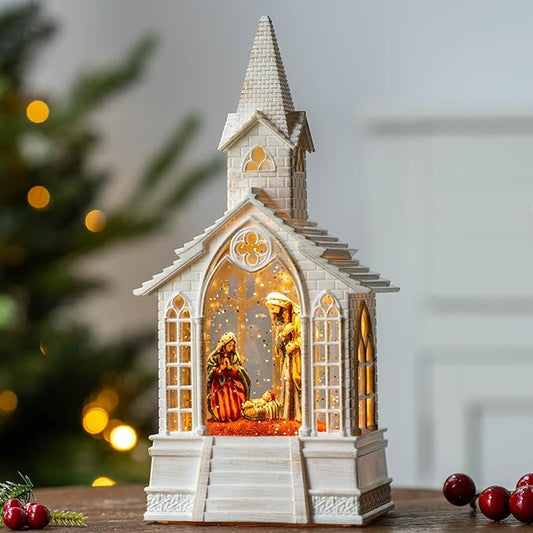 Christmas Snow Globes Church Nativity Water Lantern,Silent Night Music, Holiday Decorations Gifts for Family Children or Friends