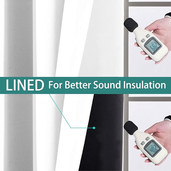 Yakamok 100% Blackout Curtains 108 Inches Long, 2 Thick Layers Thermal Insulated Curtain Panels for Bedroom, Full Light Blocking Drapes with Black Liner (52" Wide Each Panel, Pure White, 2 Panels)