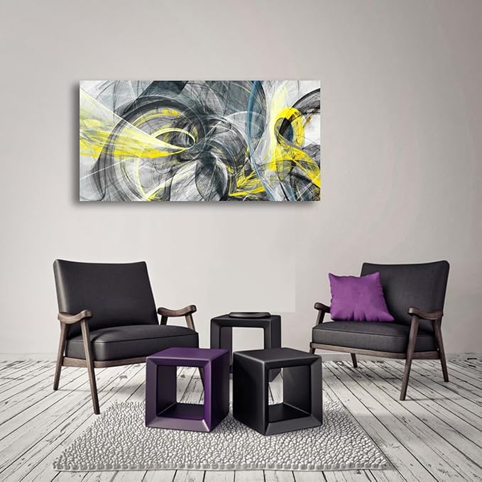 Yellow and Black Abstract Pictures Canvas Wall Art for Living room Bedroom Wall Decor,Smart Line Wall Art Print Paitnings for home Decor,Morden Artwork An Inspirational Picture Full of Imagination