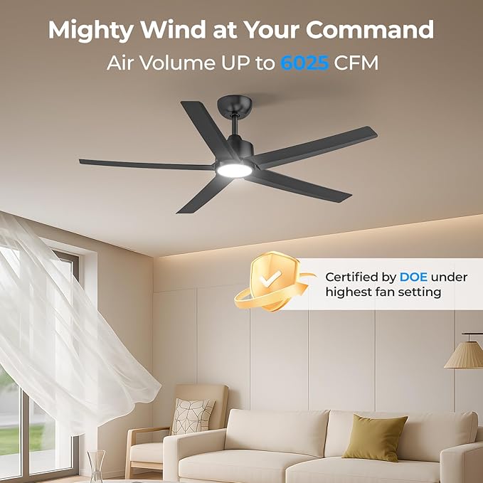 ocioc 52 Inch Smart Ceiling Fan,Modern Ceiling Fans with Lights and Remote,Compatible with Alexa/Google Home/APP,Reversible,Dimmable,3 CCT,Timer,Black Ceiling Fan for Bedroom,Living Room
