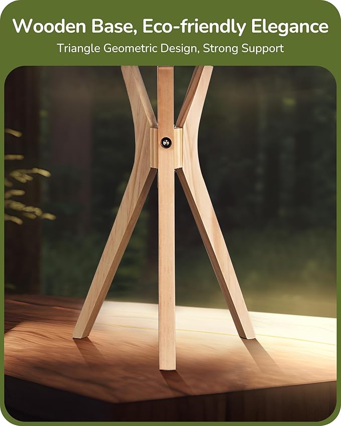 EDISHINE Modern Tripod Table Lamp, 17.5" Bedside Lamp with Natural Wood Light Legs & White Linen Lampshade, Nightstand Lamp for Bedroom, Living Room, Reading Room, E26 Base