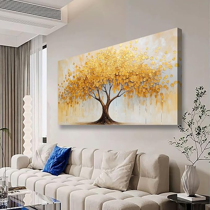 Abstract Canvas Wall Art Bedroom Wall Decor Living Room,Tree of Life Wall Art Office Kitchen Paintings Artwork Modern Gold Leaf Tree Pictures Art Prints Waterproof Ready to Hang-20x40inch