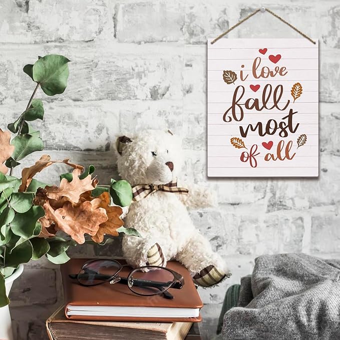 Love Fall Sign Autumn Thanksgiving Fall Decor Rustic Wood Sign Wall Decor for Home Farmhouse Living Room Bathroom Kitchen Seasonal Harvest Decorative Wooden Wall Hanging Decor Plaque