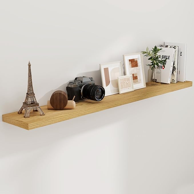 72 Inch Floating Shelves, 72 x 9.3 Rustic Wooden Fireplace Mantel, 9.3 Inch Floating Shelf for Wall, Farmhouse Wall Shelves for Home Storage & Display, Oak Color, Set of 1