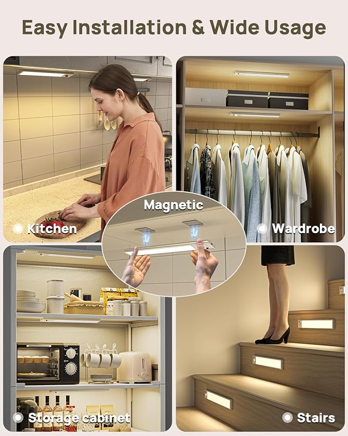 Under Cabinet Lights Wireless,11.9" Motion Sensor Light Indoor with Remote Control,2500mAh LED Rechargeable Battery Operated Closet Light,3 Color Temps,Under Counter Lights for Kitchen,Stairs,5 Pack